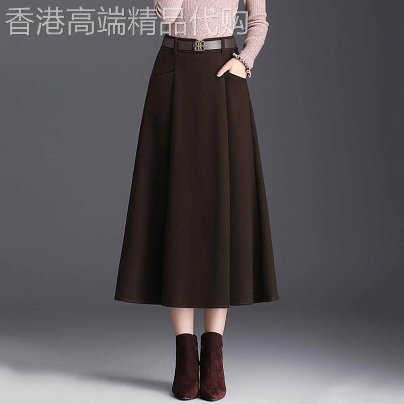 呢子半身裙女垂感中长裙2026春秋冬高腰遮胯A字裙加厚大摆裙伞裙