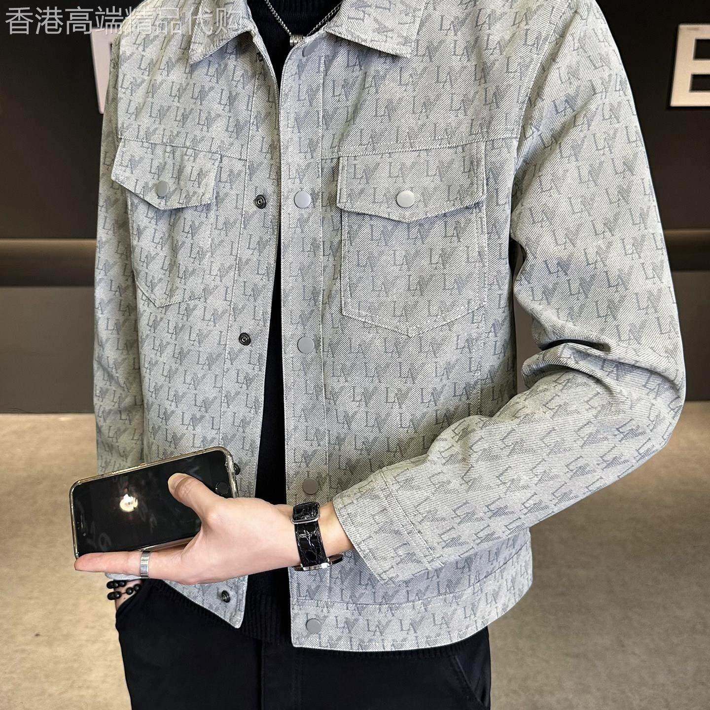 潮牌秋季新款修身短款暗花设计皮夹克男生时尚百搭褂子皮衣男外套