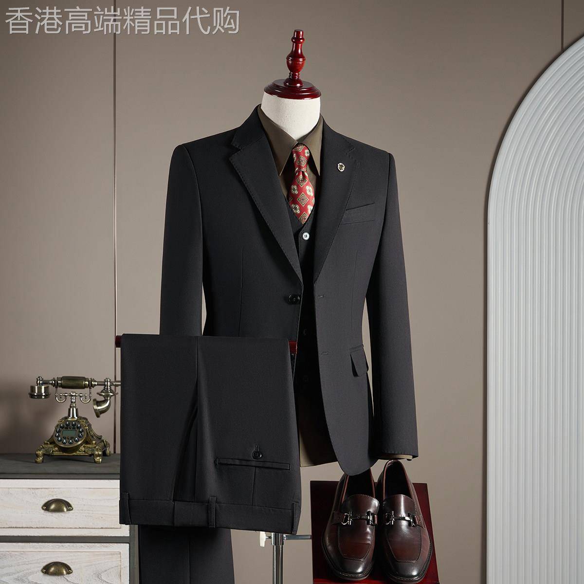 UASK西服套装男新郎结婚伴郎礼服高端商务正装男士西装三件套修身