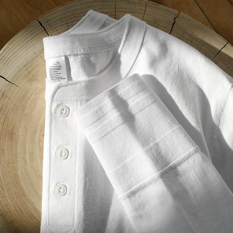 MAROLIO~出口美国！复古亨利领 重磅纯棉内搭长袖T恤百搭打底衫