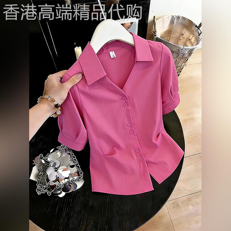 潮牌大尺码洋派减龄短袖衬衫女士2026夏季胖mm高级感绝美V领小上