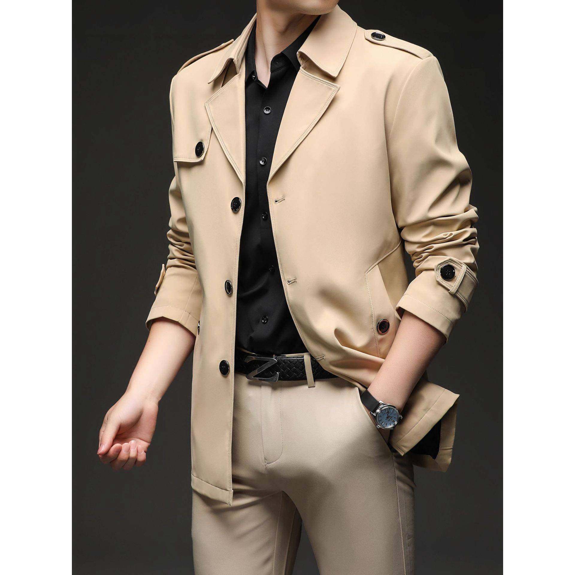 秋冬男装风衣中长大码休闲高级感男士夹克英伦风加绒修身青年外套