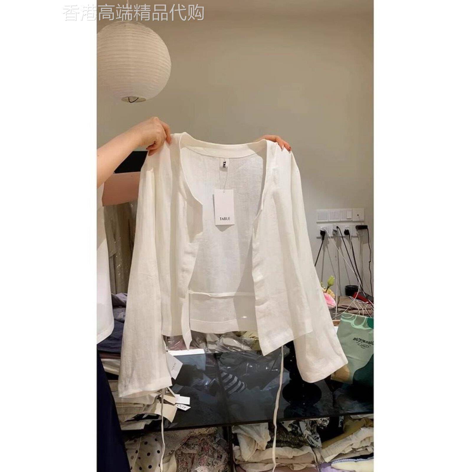 白色亚麻防晒长袖开衫女夏季欧货薄款披肩外搭棉麻衬衫空调衫上衣