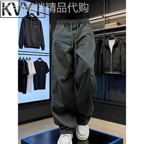 潮牌美式弯刀裤男款夏季薄款裤子2026新款工装阔腿裤男褶皱伞兵裤