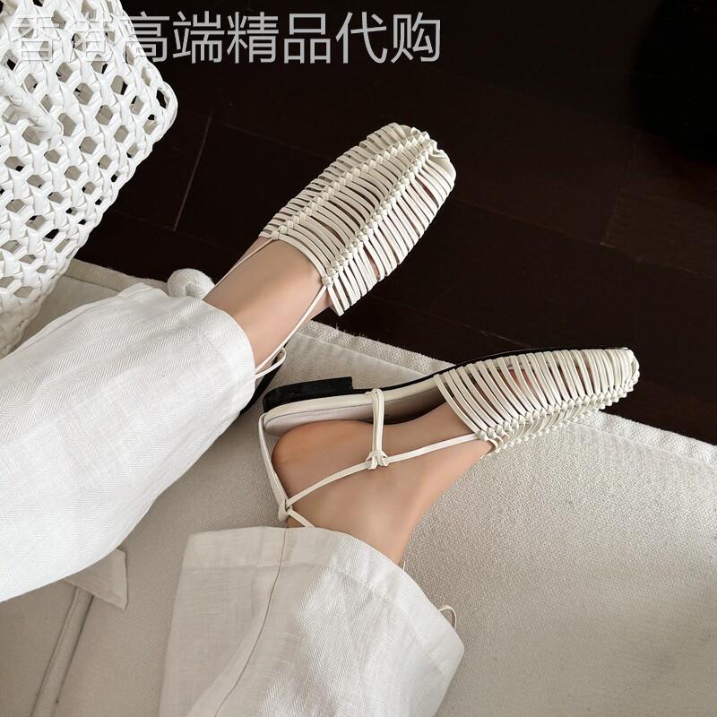 潮流风尚~设计感编织绑带镂空罗马凉鞋女夏包头平底猪笼鞋度假风