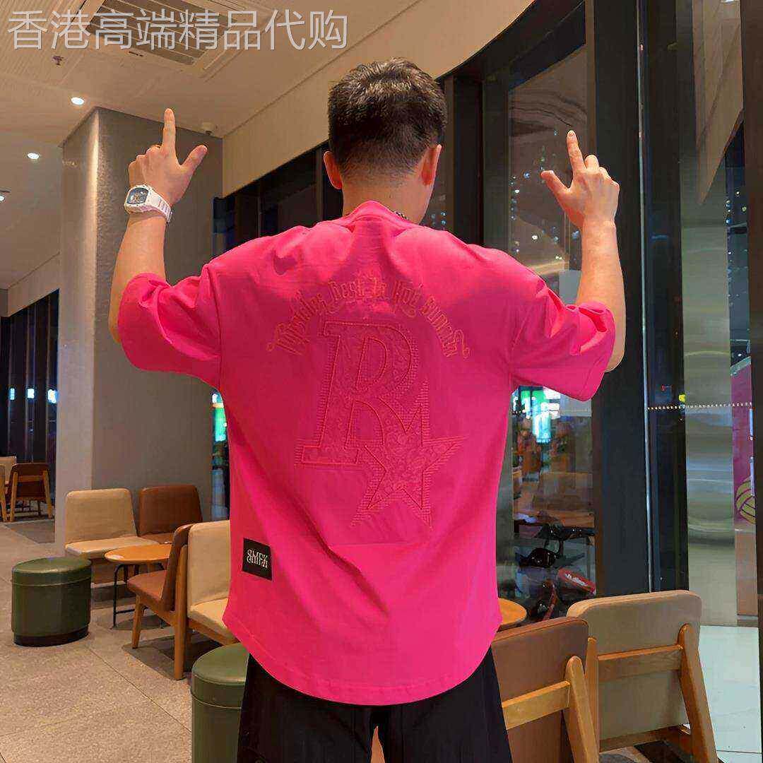 字母立体印花短袖T恤男士夏季美式潮牌宽松痞帅感休闲圆领体恤衫