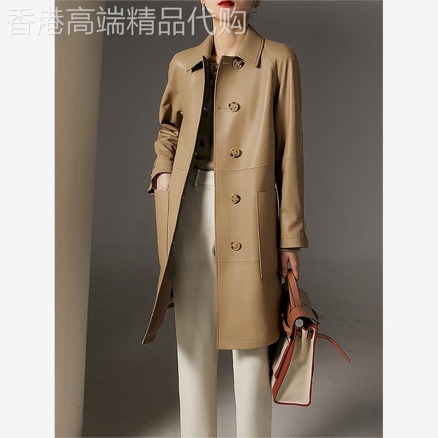 日系轻奢气质休闲绵羊皮中长版皮风衣春秋季洋派真皮女士宽松外套