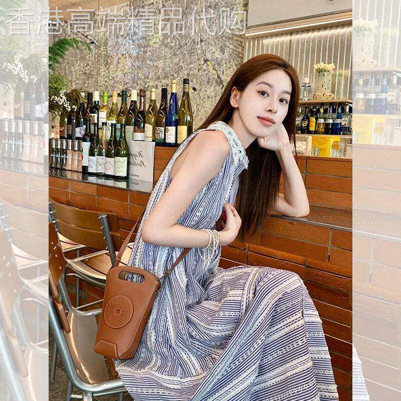 法式蓝色条纹无袖洋装女2026春季小众设计感女神范气质衬衫裙子