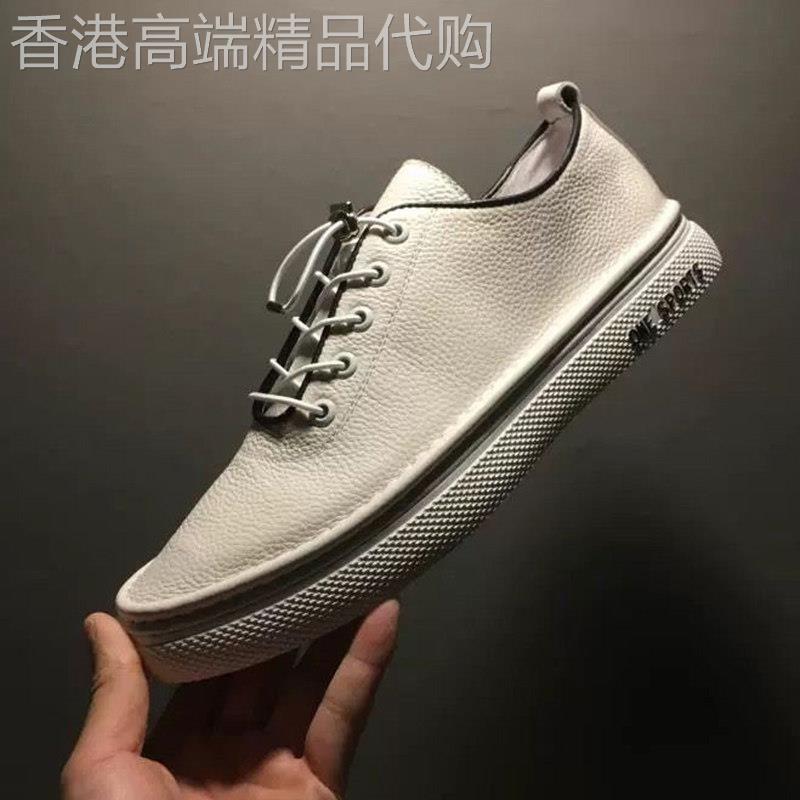 IT ins潮牌休闲板鞋男欧洲站真皮弹力松紧免系带一脚蹬软底小白鞋