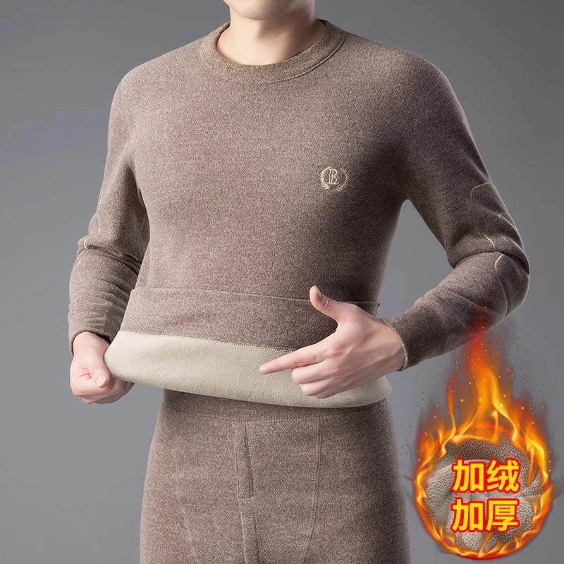 德绒保暖内衣男士2025秋冬季加厚加绒秋衣秋裤中老年爸爸打底套装
