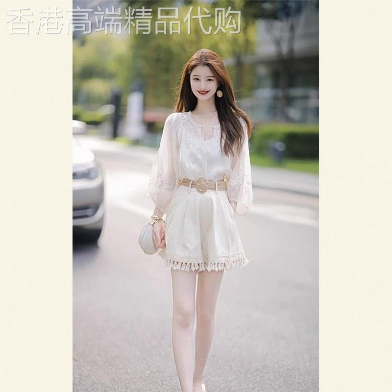 茶里茶气两件套欧货穿搭套装衬衫女夏装搭配一整套高级感流苏短裤