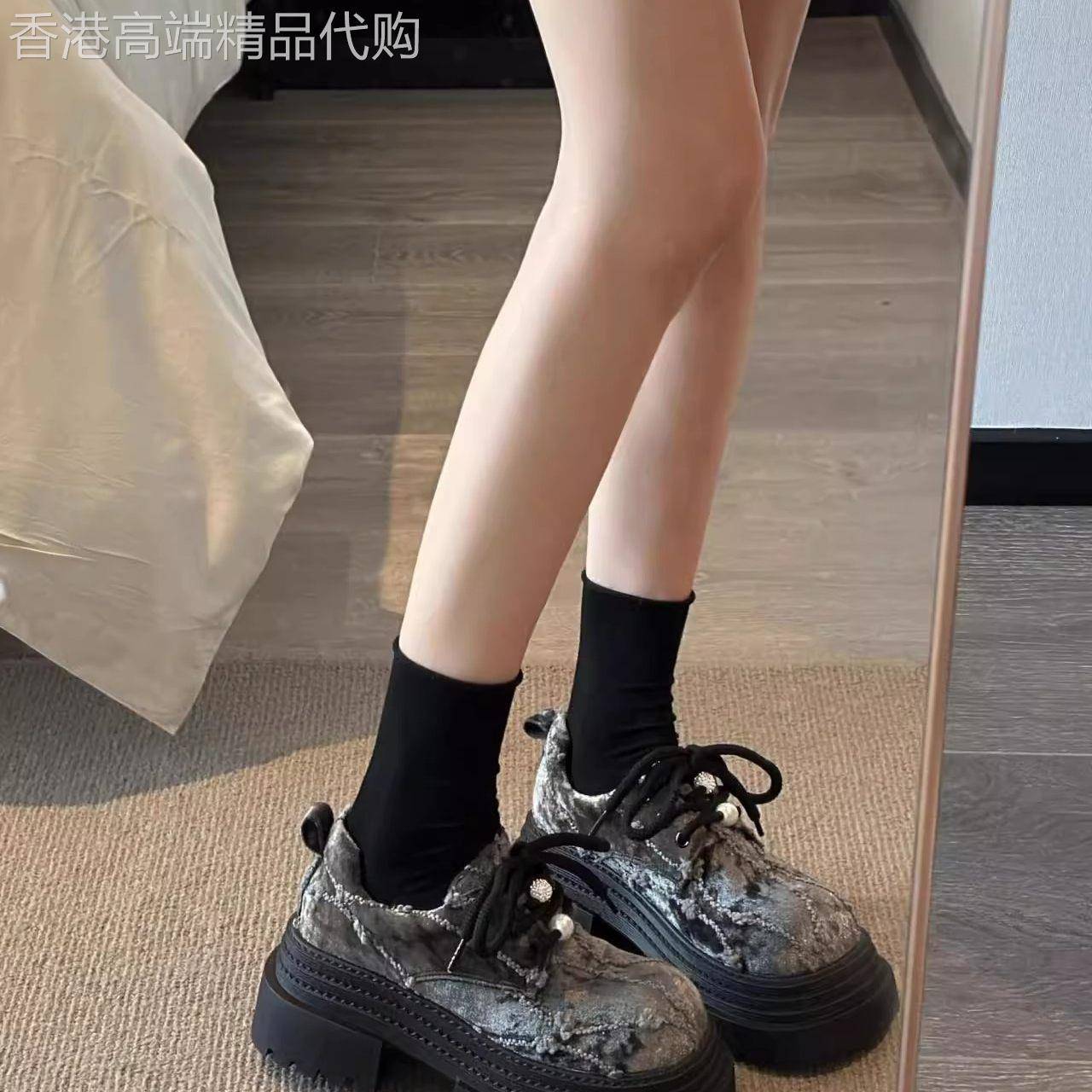 2025春季新款小个子厚底女鞋子时尚增高乐福单鞋大头系带小皮鞋女