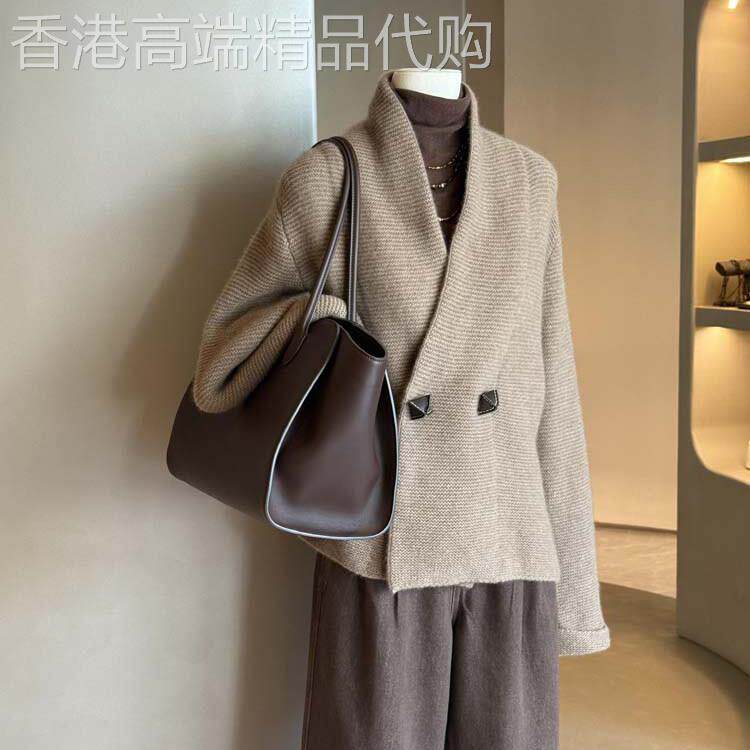 老钱风西装领针织开衫女秋冬双排扣毛衣外套高级感百搭时尚慵懒风