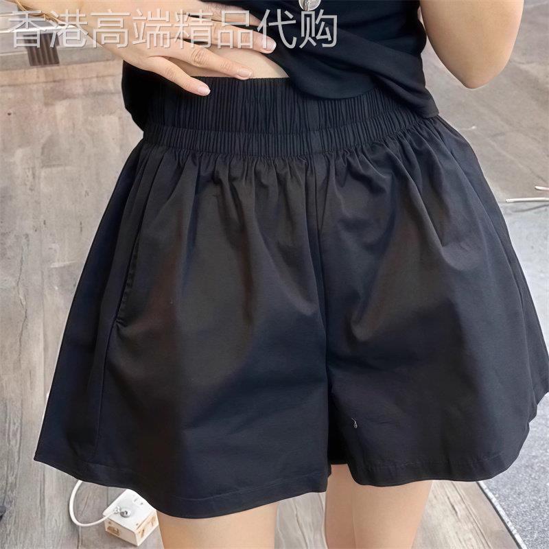 黑色花苞短裤女士夏季薄款大尺码梨形身材小个子高腰直筒A字阔腿