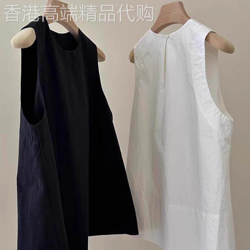 白色棉麻背心女夏季薄款2026新款设计感小众圆领衬衫宽松无袖上衣