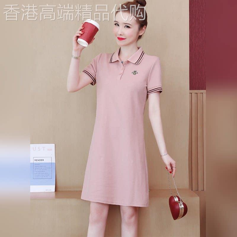 潮牌polo洋装女装夏季新款翻领直筒T恤裙小个子休闲大尺码运动裙