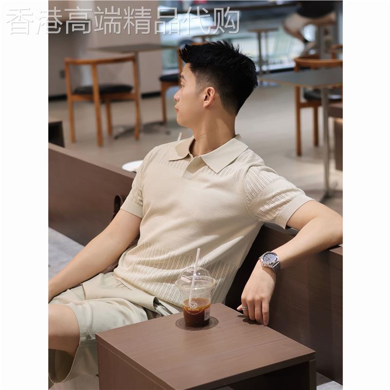 潮牌老钱风男士冰丝慵懒高级感极简百搭针织POLO衫短袖轻奢男装潮
