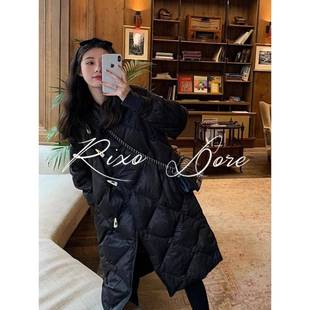 RIXO DORE法式黑色菱格羽绒服女新款轻薄立领薄款中长款过膝外套