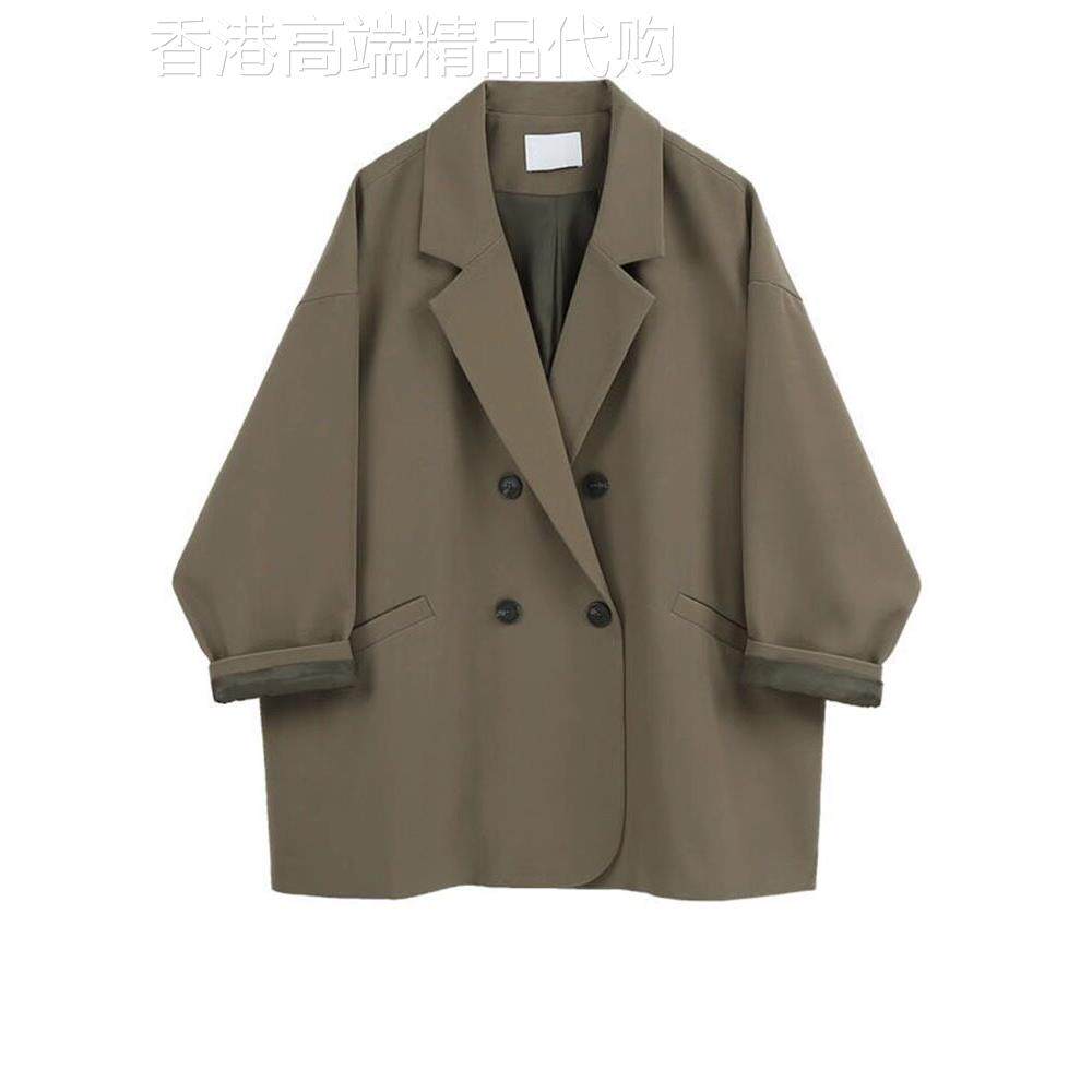 时尚品牌卡其女士西装夹克2025春秋季大尺寸k型小众设计休闲西装