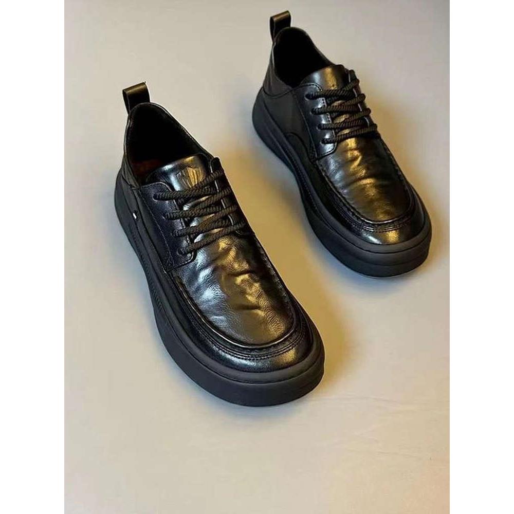 真皮男鞋2025新款秋季软底黑色时尚男士商务百搭皮面休闲皮鞋男款