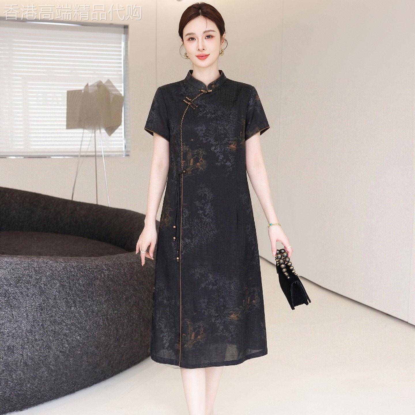 新中式轻奢100%桑蚕丝洋装女2026夏季高端真丝中长版改良旗袍裙