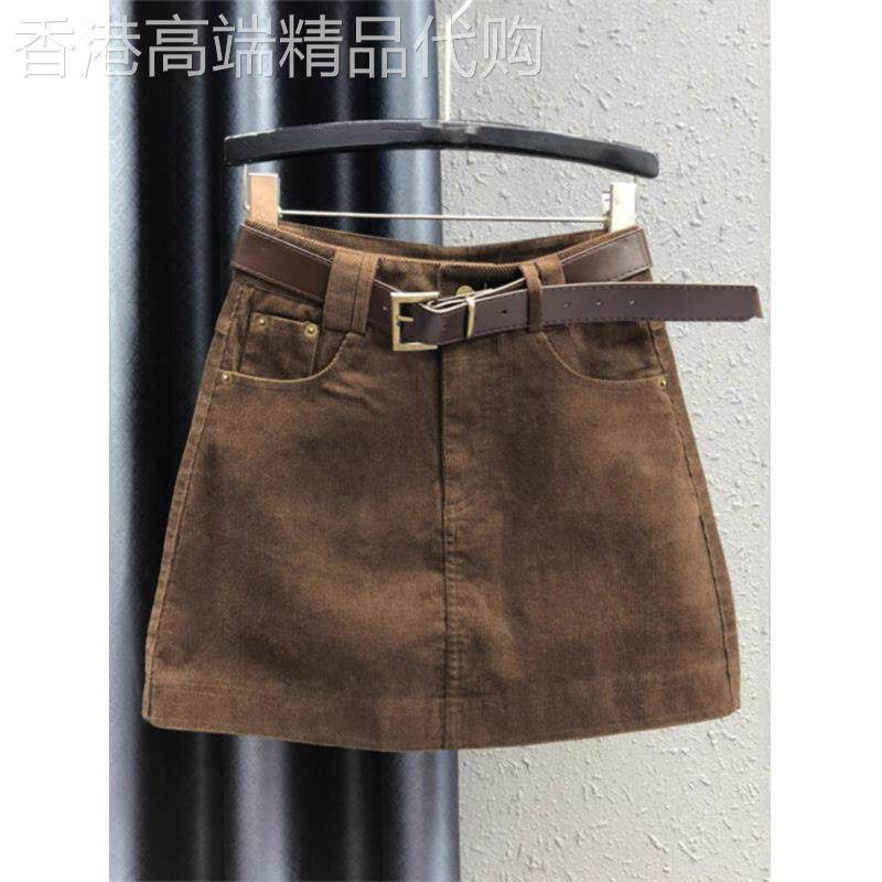 辣妹灯芯绒半身裙女春秋欧货时尚百搭包臀裙复古防走光a字短裙子