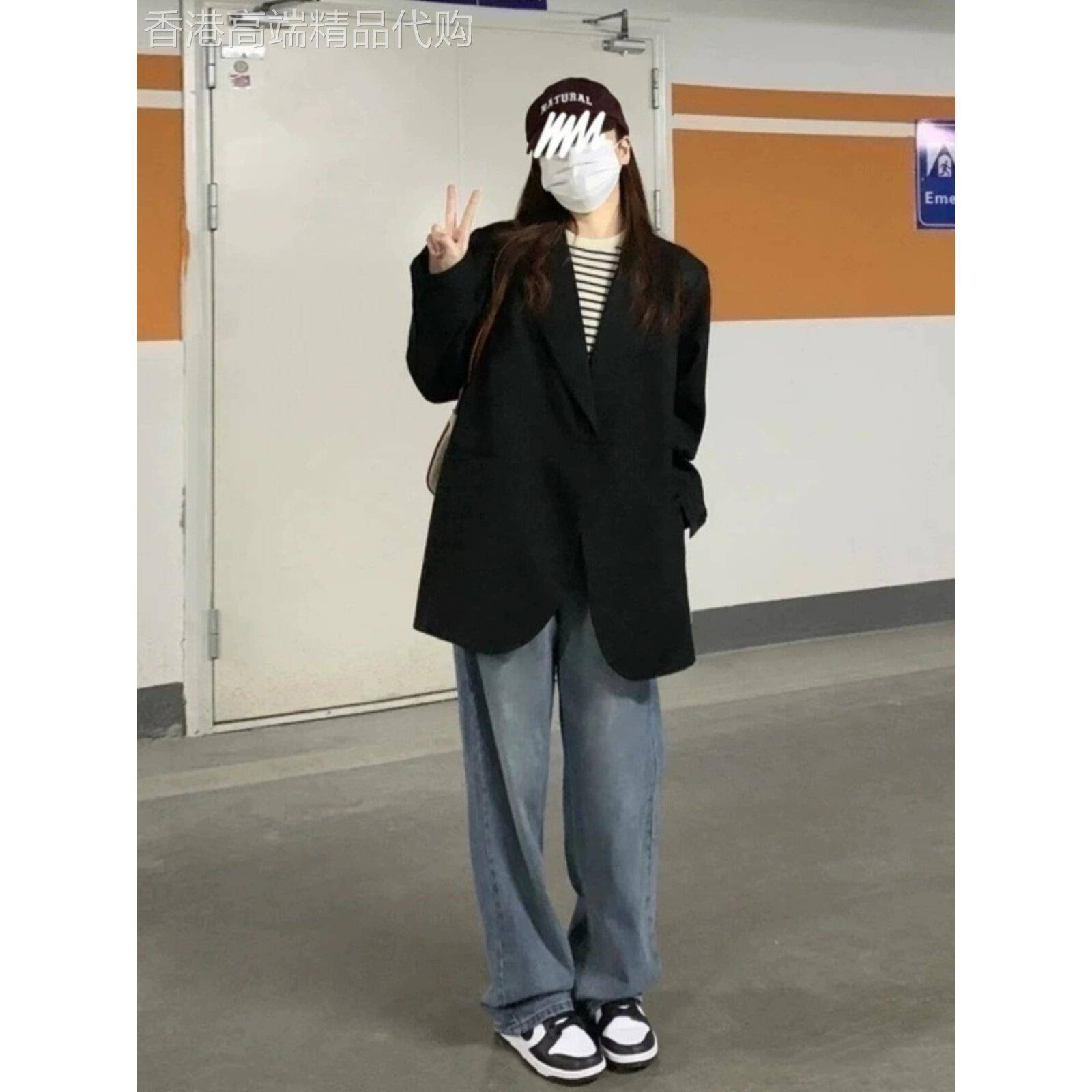 Wfyo/女装高端黑色西装夹克2025春秋季新韩式新时髦宽松西装趋势