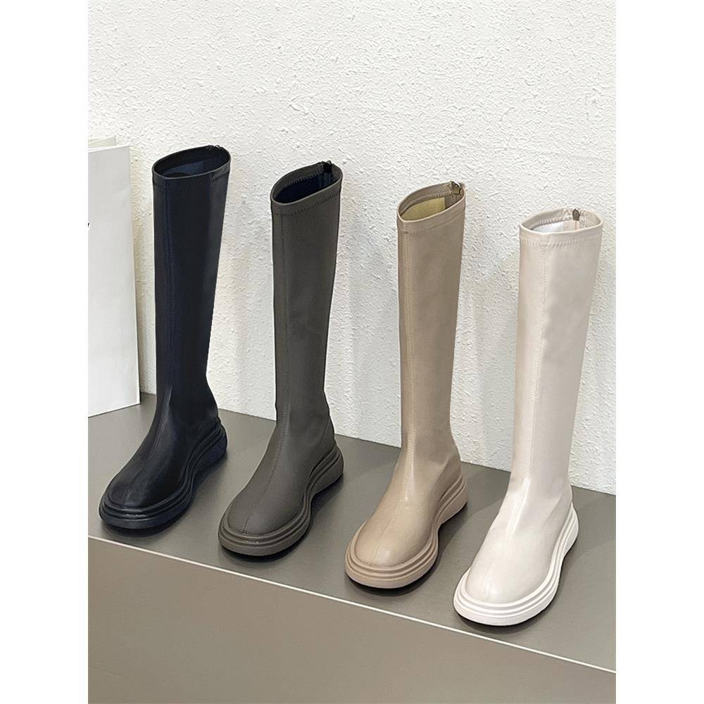 香港长筒靴女骑士靴2025年新款秋冬季显瘦长靴中筒加绒靴子高筒靴