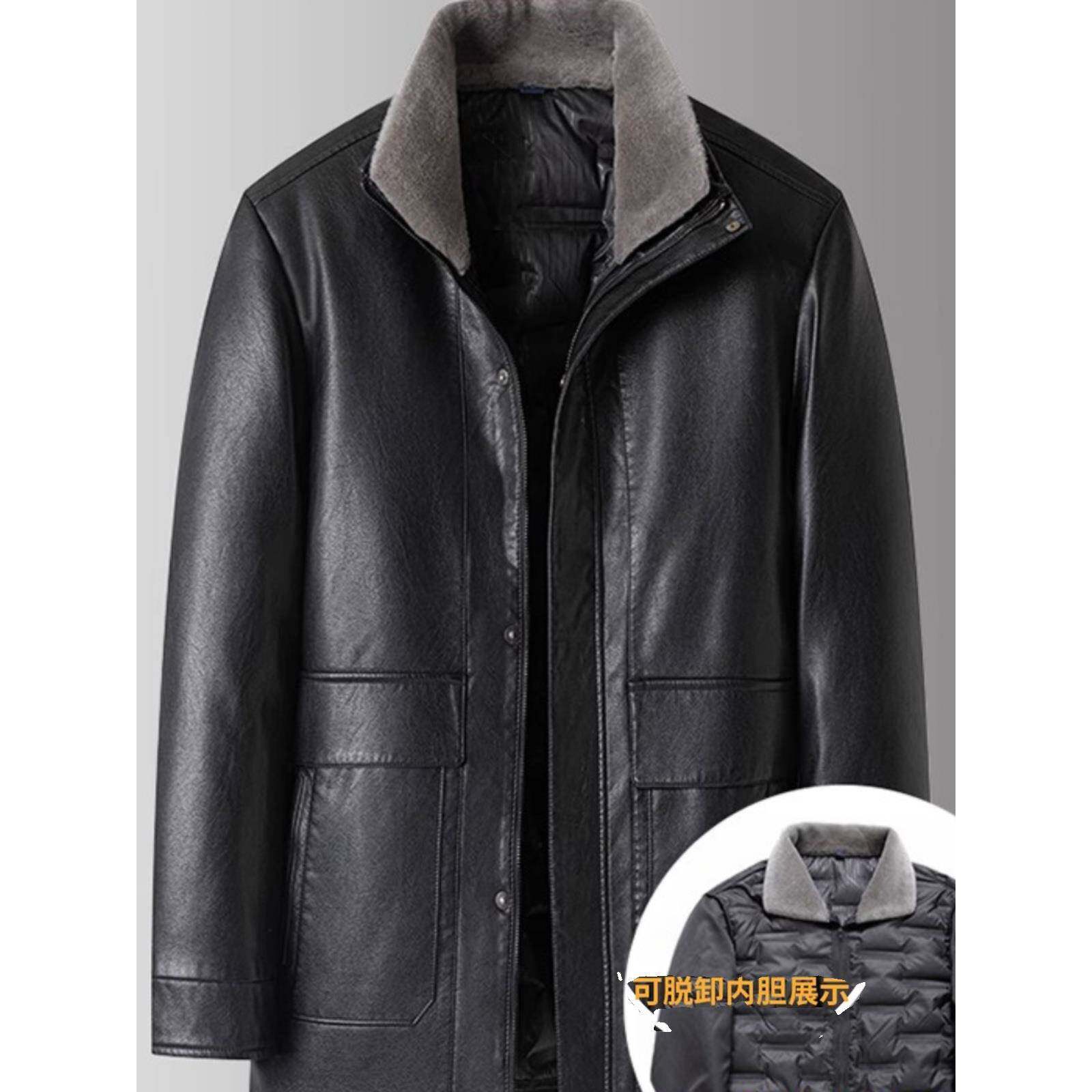 冬季皮衣男立领皮羽绒服男中长款加肥加大码皮夹克特大号宽松外套