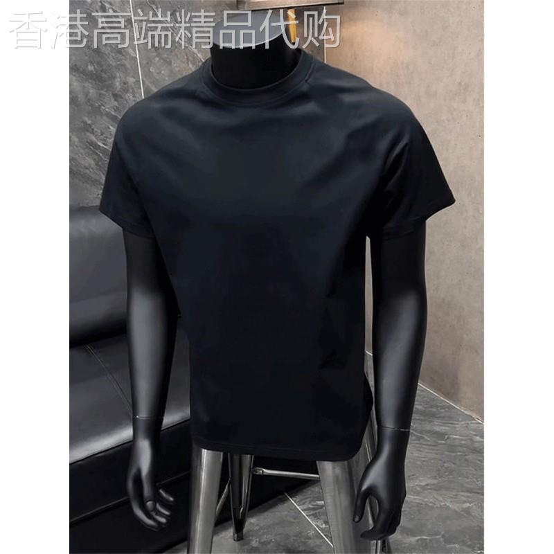 香港潮牌~黑色短袖男款夏季小领口纯棉t恤美式重磅索罗娜正肩半袖