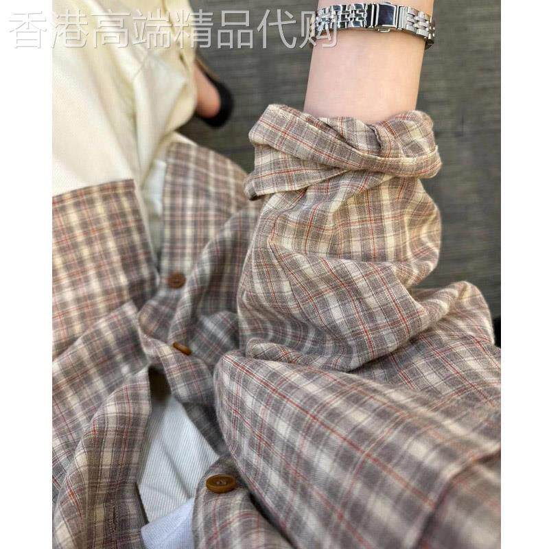 纯棉格子衬衫女长袖春秋2026新款宽松高级感减龄洋气休闲衬衣上衣