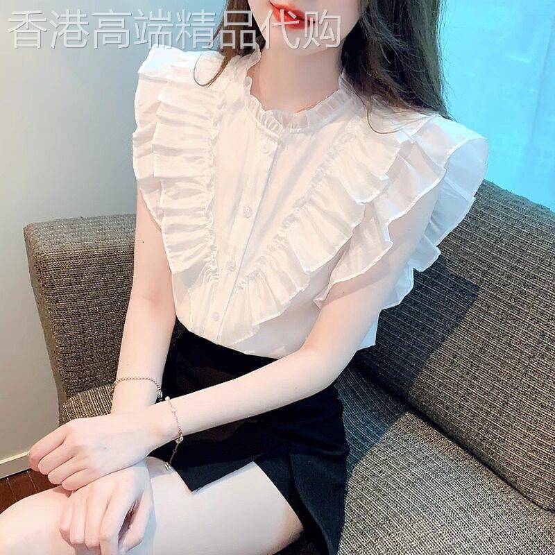 白色衬衫女2026新款夏季高级感轻奢减龄洋派时尚荷叶袖雪纺上衣女