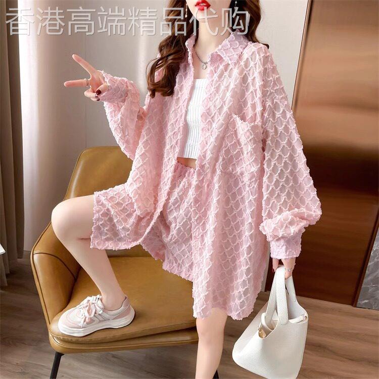 夏季套装女2026新款休闲时髦时尚洋气大码长袖防晒上衣短裤两件套图片