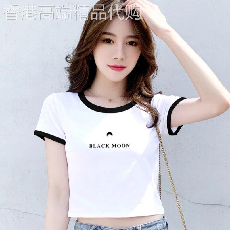 潮牌2026白色修身短袖t恤女夏季新款高腰时尚短款设计感露脐上衣