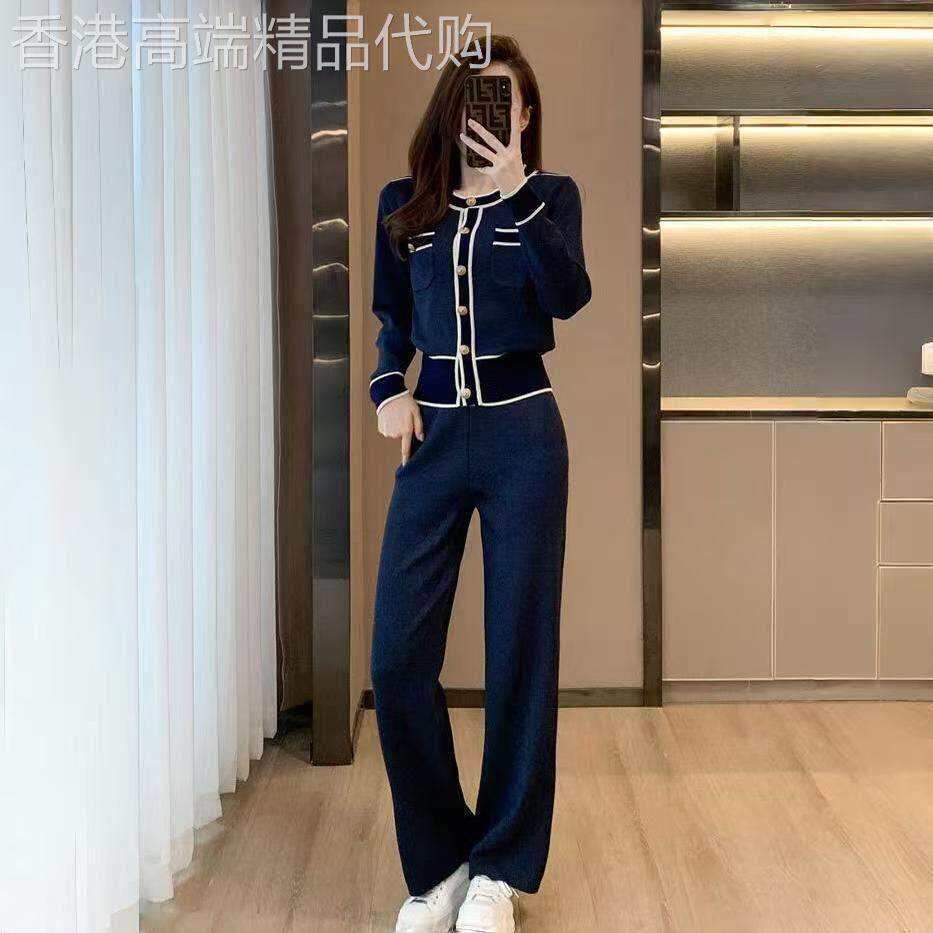 欧洲站法式高端秋装套装2025小香风名媛亮丝洋气针织阔腿裤两件套