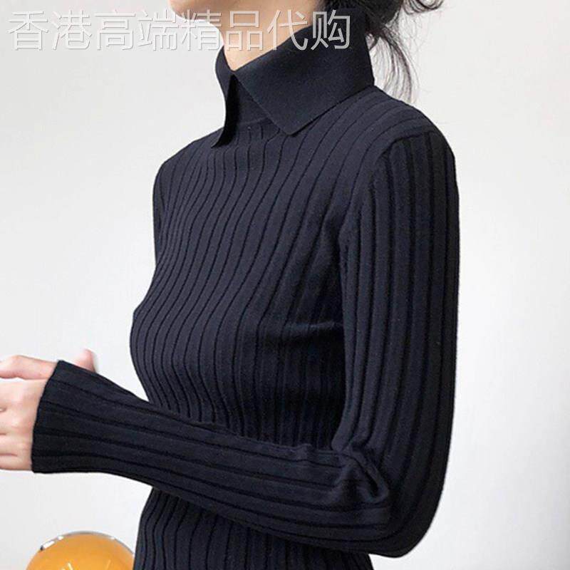 黑色翻领针织衫女秋冬欧货POLO衫娃娃领毛衣百搭修身显瘦洋气上衣