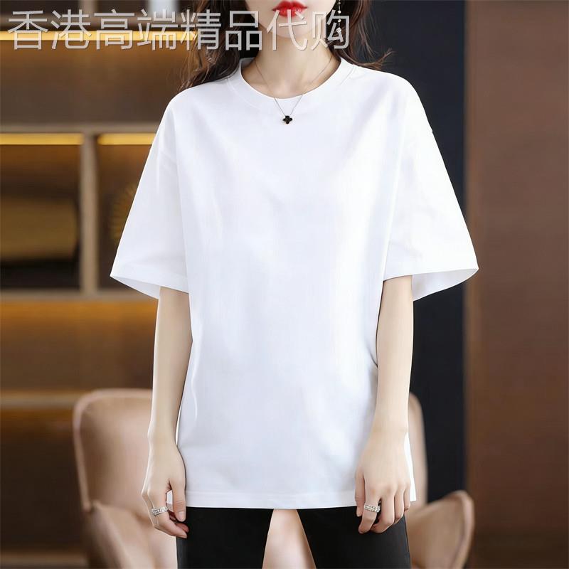 欧货白色短袖T恤女中长版2026新款大尺码宽松显瘦半袖纯棉圆领上