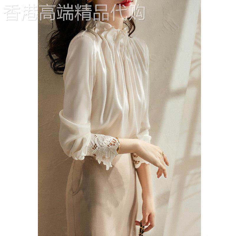 雪纺衬衫女春秋装2026年新款设计感小众白色高级感衬衣木耳边上衣