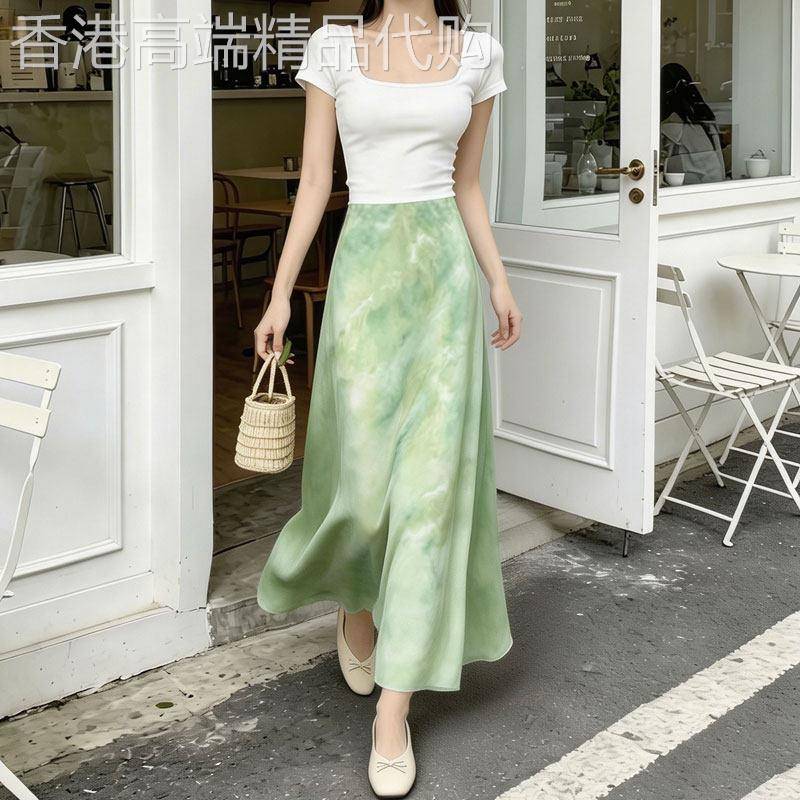绿色晕染鱼尾半身裙女2026年夏季新款高腰显瘦垂感a字包臀长裙子