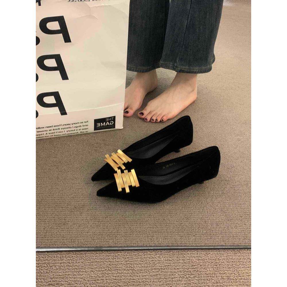 潮牌高级感小众气质尖头黑色细跟单鞋女鞋秋季高跟通勤时尚奶奶鞋