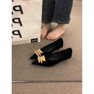 潮牌高级感小众气质尖头黑色细跟单鞋女鞋秋季高跟通勤时尚奶奶鞋