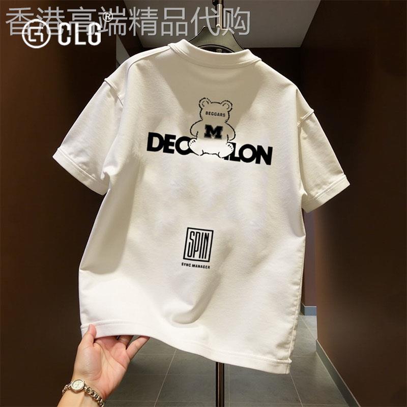 香港CLG潮牌美式小熊印花短袖T恤男夏季圆领百搭上衣半袖打底衫