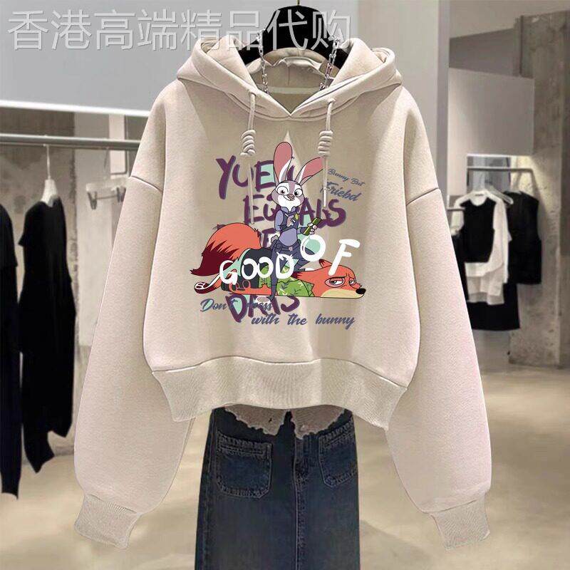 设计感小众秋冬新款2025加绒加厚套头连帽运动衫女短款宽松韩版外