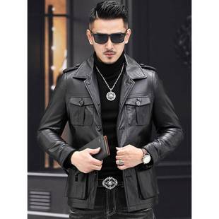 真皮皮羽绒服男头层牛皮皮衣修身海宁机车服猎装皮夹克男冬外套潮