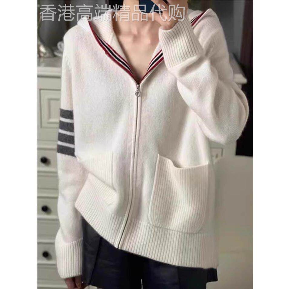 明星TB羊绒开衫女2025秋冬宽松连帽卫衣羊毛休闲毛衣针织拉炼外套