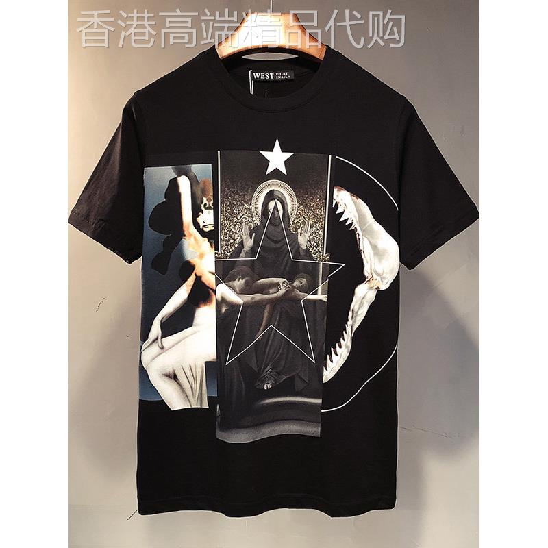 欧美潮牌宽松印花圆领T恤男夏季新款纯棉短袖男女同款休闲上衣潮
