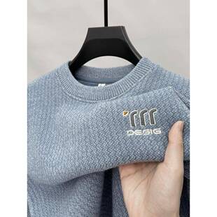 Mostarsea~冬季一体绒休闲毛衣男保暖圆领卫衣加绒加厚内搭打底衫