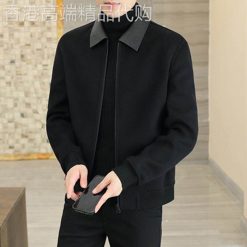 休闲纯羊毛大衣男宽松百搭中青年双面呢外套时尚山羊皮翻领夹克潮