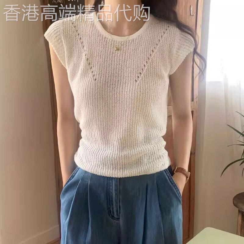 白色冰丝针织短袖T恤女夏季薄款2026新款小香风气质百搭圆领上衣