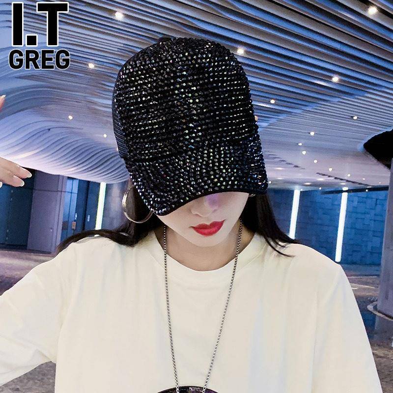 香港I.Tgreg帽子女士韩版潮春款水钻网帽个性百搭女鸭舌帽遮阳帽